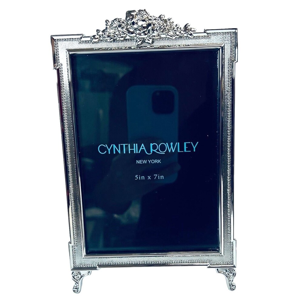 Cynthia Rowley Silvertone Metal Picture Frame 5x7 Photo Floral Vintage Elegance